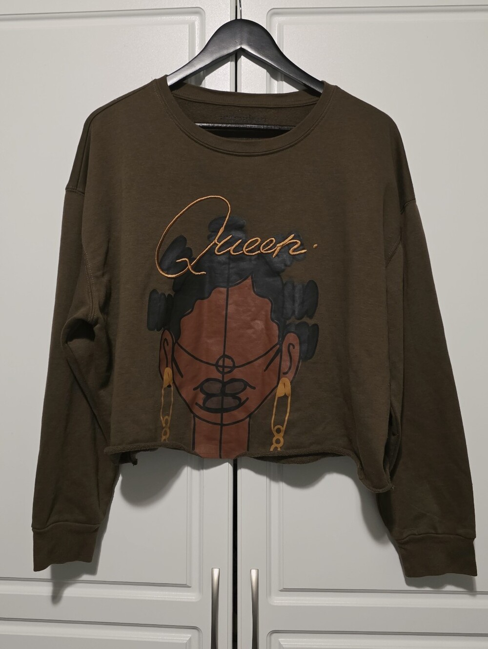 Legendary Rootz Sweatshirt Cropped Graphic Queen Embroidered Brown 2XL